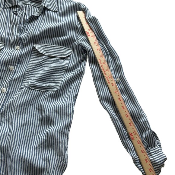 Maeve Anthropologie Striped Roll up Button Shirt Top XS Women Blue White - Picture 7 of 9